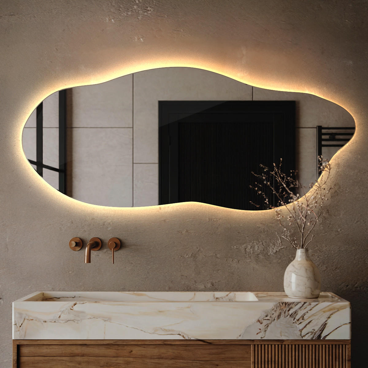 LED SPIEGEL 45x100 cm Asymmetrisch Warmweiß 3000 K - Blaugrau, Glas (45/100/0.4cm) - TULUP