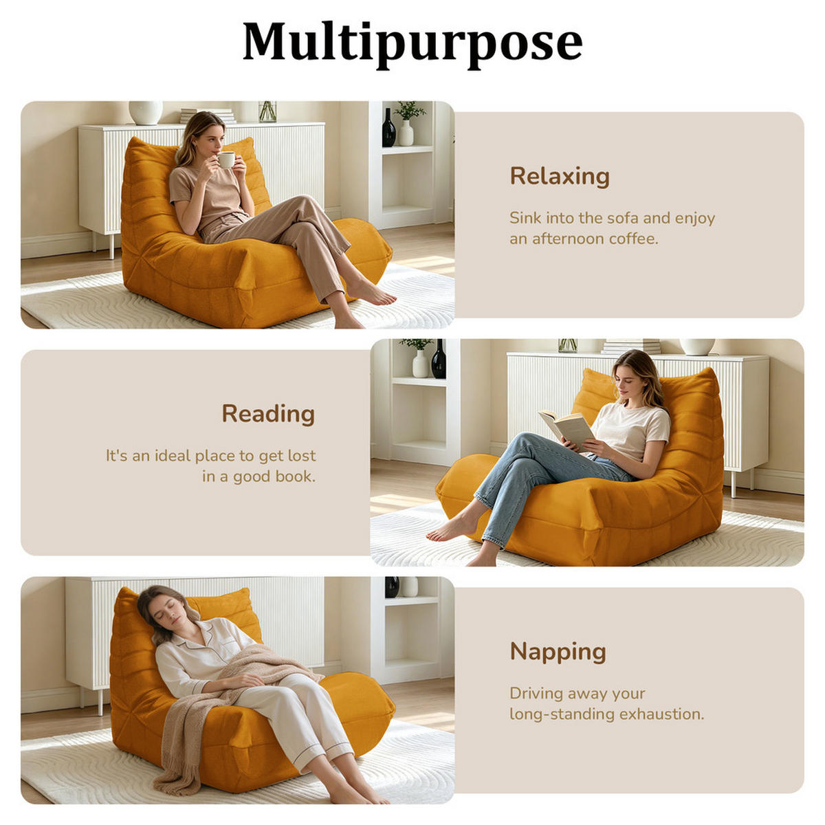 SITZSACK Schwammfüllung 100x90x70cm Kuschelig - Gelb, Textil (90/24/100cm) - Raelunyi