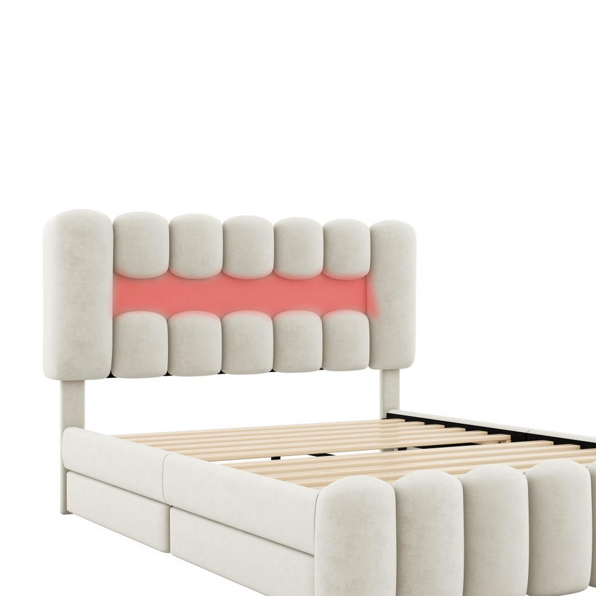 POLSTERBETT 160 x 200cm in Beige Samt mit 4 Schubladen and LED-Lichtleiste - Beige, Holz/Textil (160/200cm) - KOMHTOM