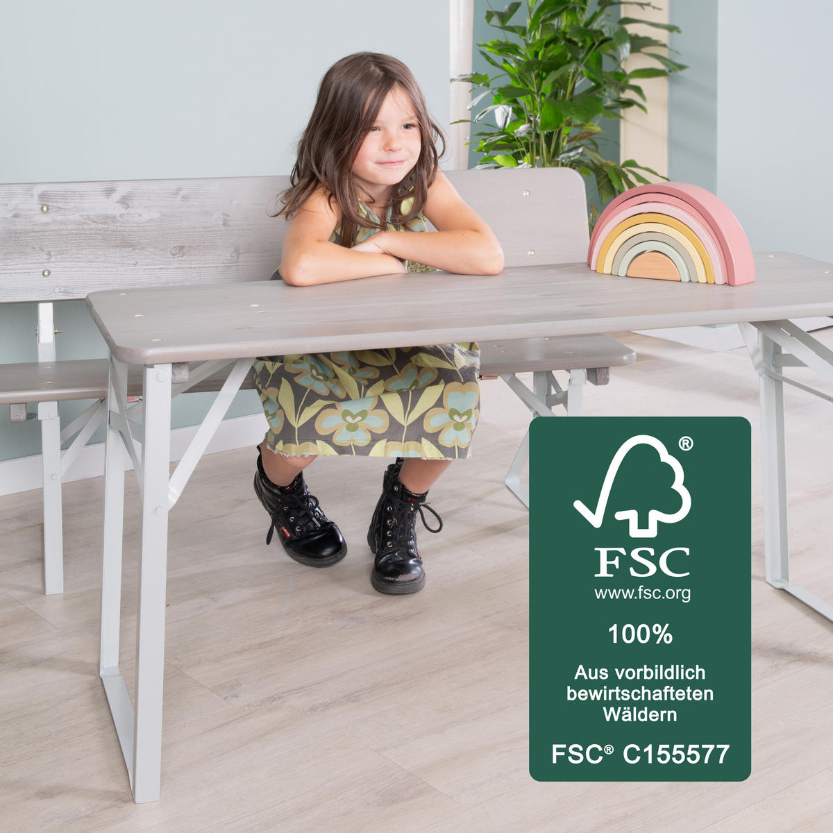KINDERPARTY-GARNITUR mit Lehne grau - Hellgrau, Holz - Roba