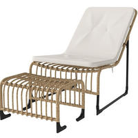 GARTEN-RELAXSESSEL aus Rattan & Metall 65x93x80 cm in Beige mit Fußhocker - Beige, Metall (65/80/96cm) - Modfu