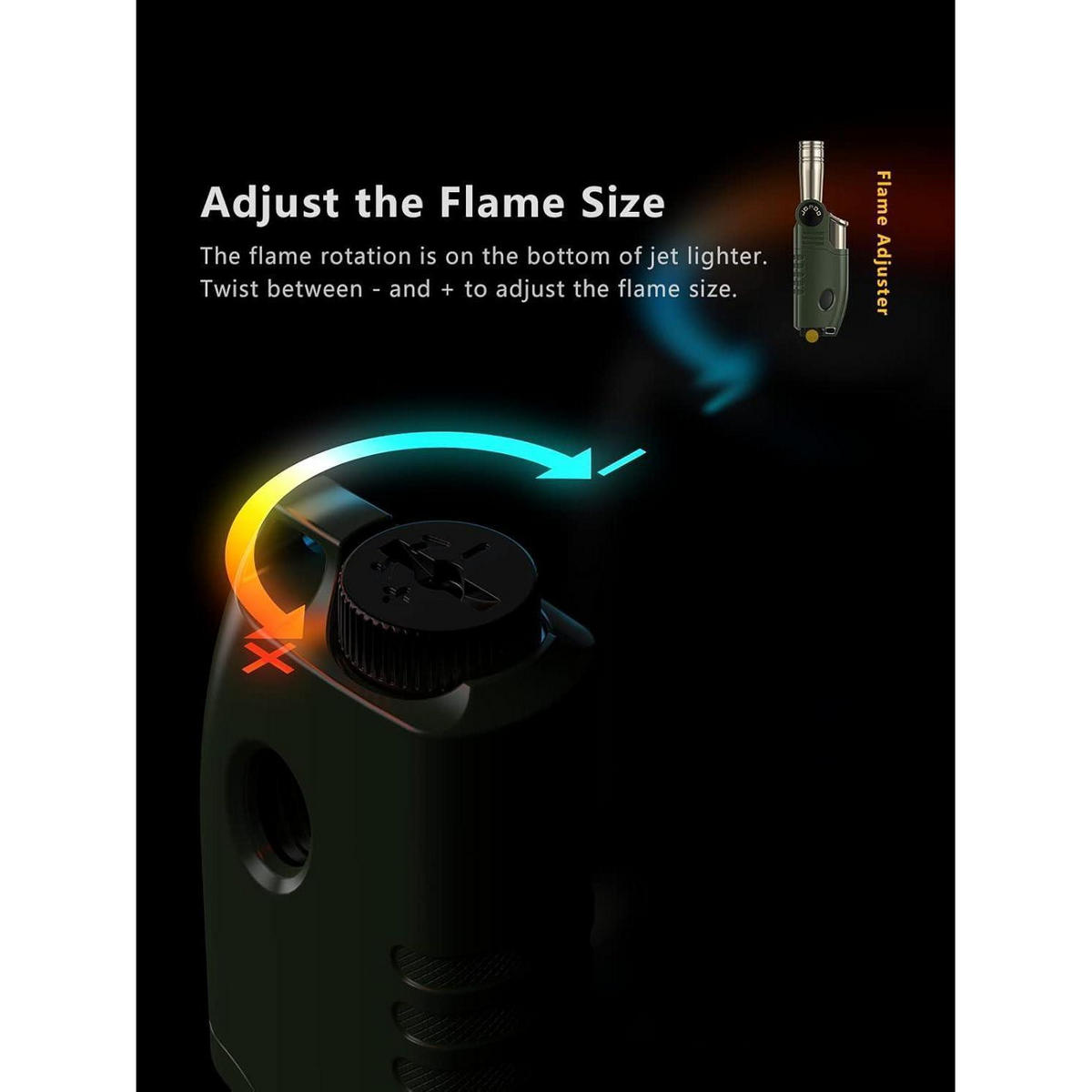 JETFLAME Feuerzeug Lang Winddicht Nachfüllbar mit Kraftstofffenster und einstellbarer Flamme - Olivgrün, Metall (2.5/1.9/8.6cm)