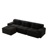 ECKSOFA aus Cord in Schwarz mit modularem Design - Schwarz, Textil (177/293cm) - Modfu