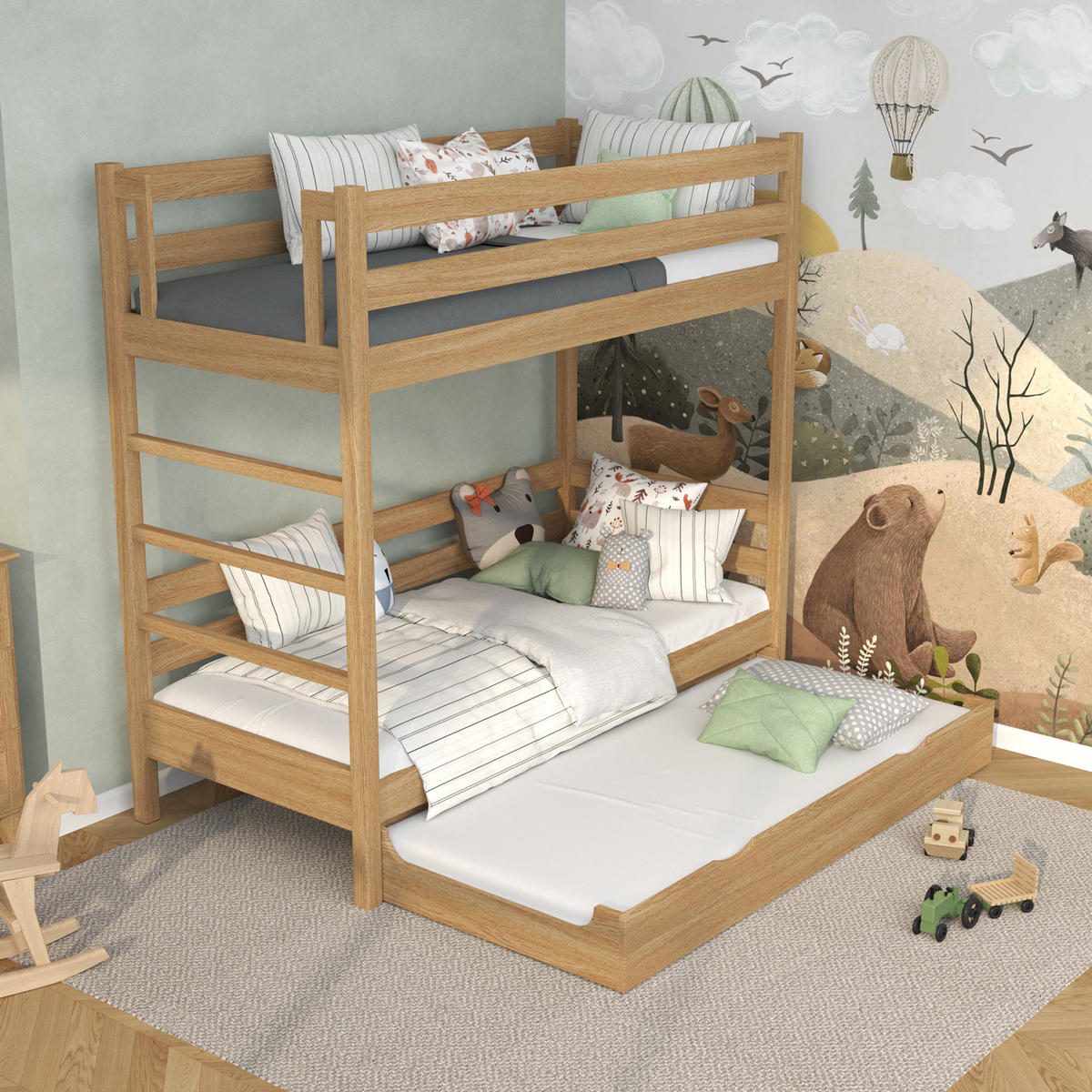 ETAGENBETT N03 mit Matratzenschublade Eiche Natur 90/180 - Eiche Artisan, Naturmaterialien/Holz (90/180cm) - N-Wood