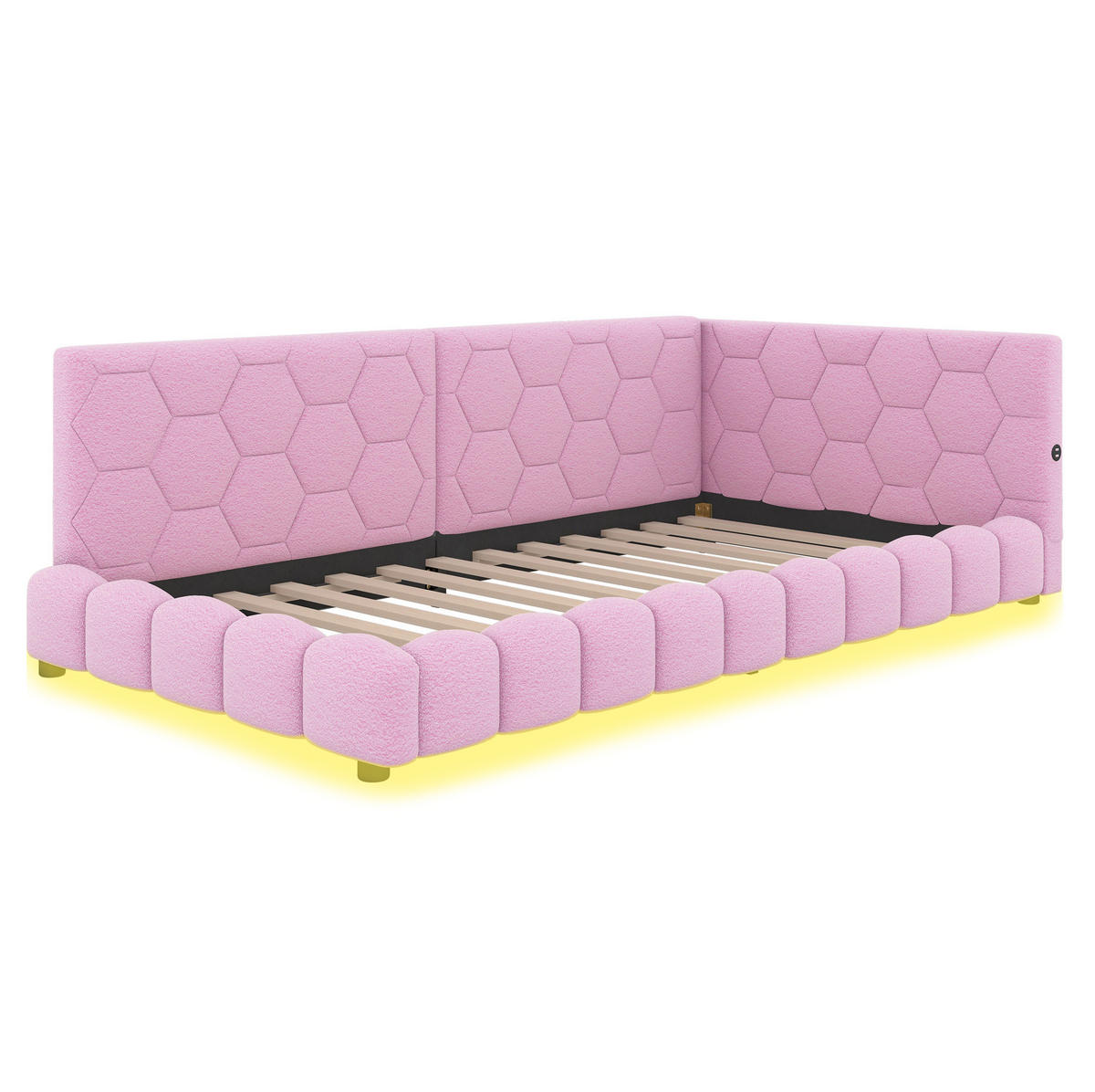 BETT 90/200 cm in Rosa mit LED-Beleuchtung und USB- und Type-C-Anschlüssen - Rosa, Textil (90/200cm) - Flora Grace