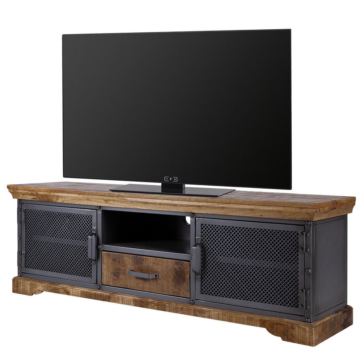 TV-LOWBOARD - Mango massiv / Metall - Braun, Holz (160/55/42cm) - home24