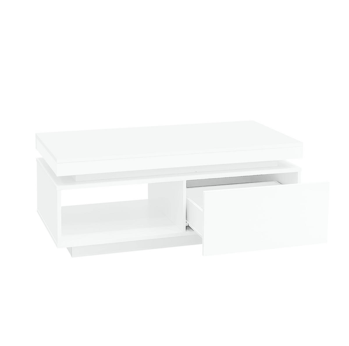 COUCHTISCH 100/50/40,3 cm in Weiß mit LED-Beleuchtung und Schublade - Weiß, Holzwerkstoff (100/50/40.3cm) - Flora Grace