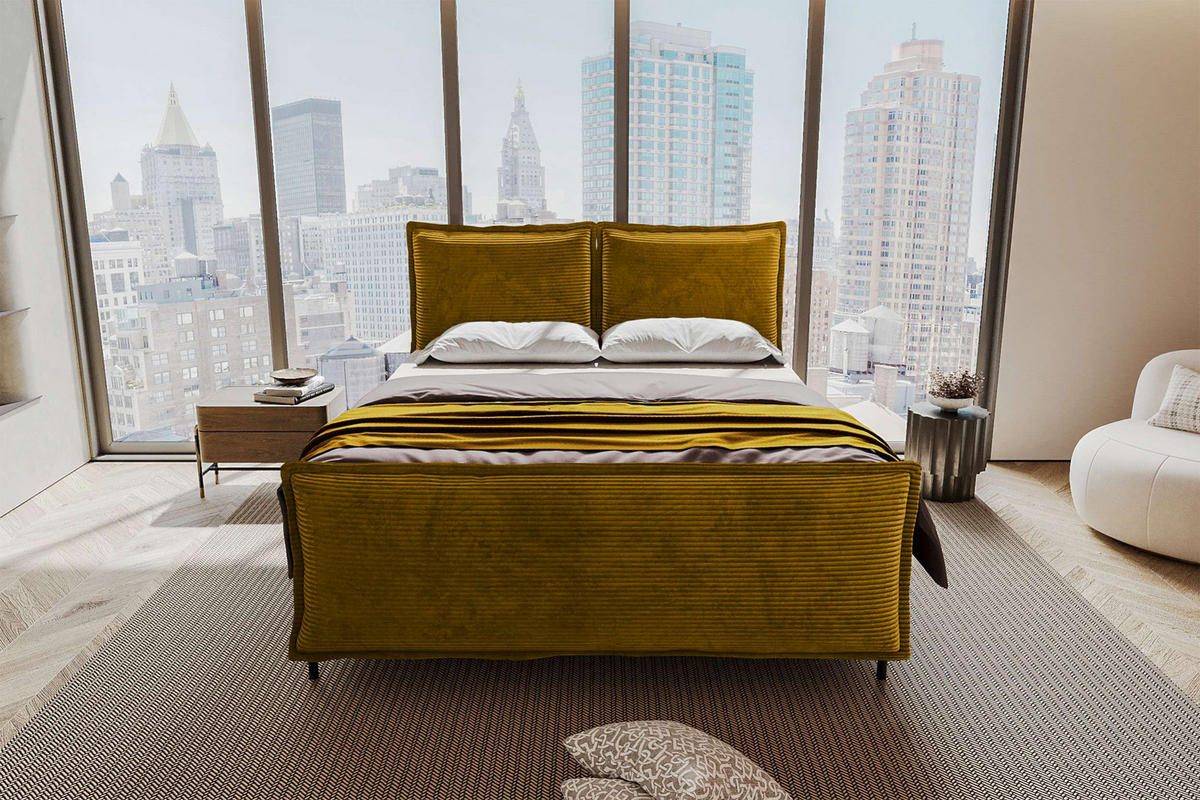 BOXSPRINGBETT VERO PLUS Cordstoff Goldfarben 160/200 cm - Goldfarben/Schwarz, Holzwerkstoff/Textil (160/200cm) - 99rooms