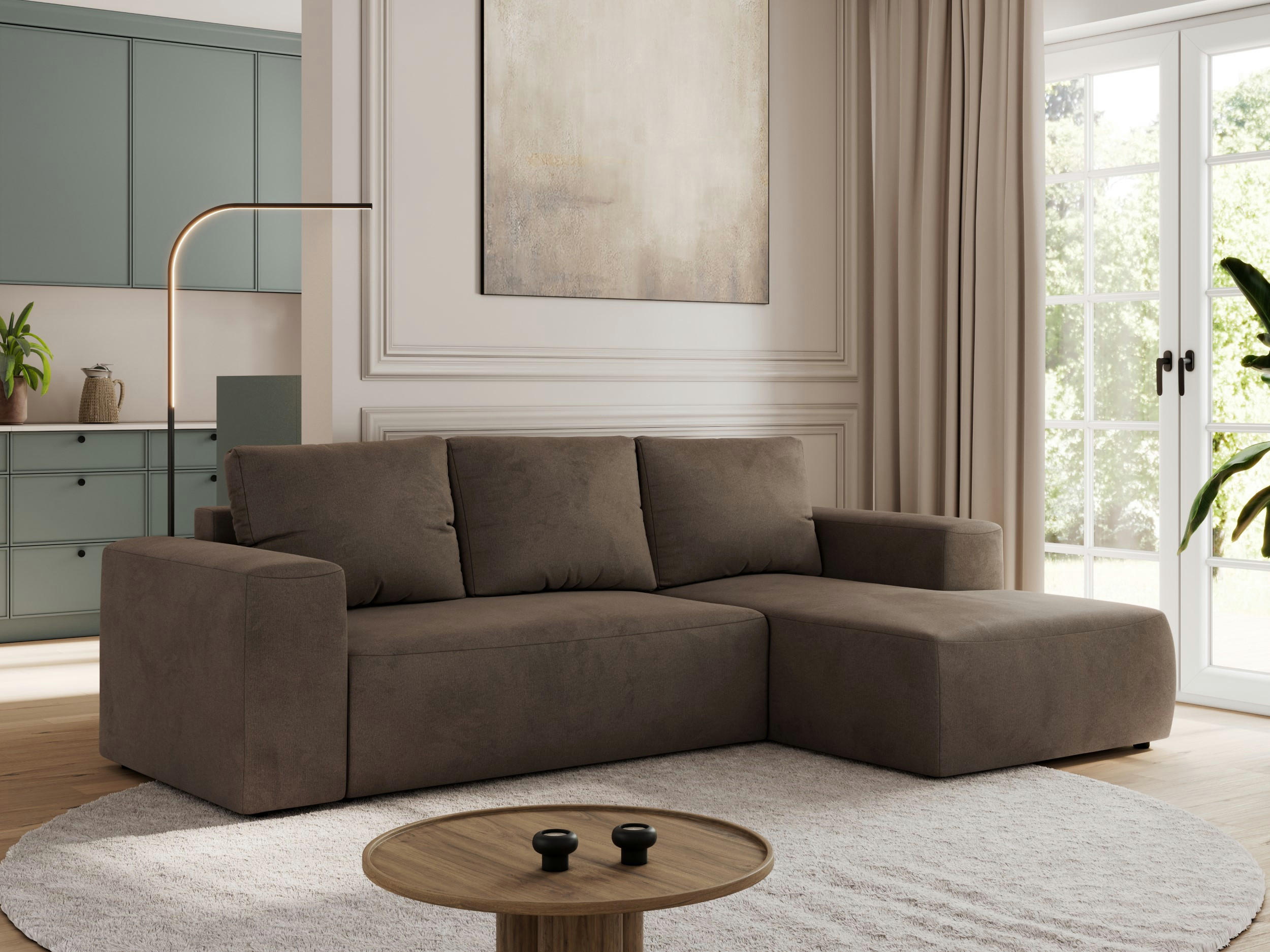 ECKSOFA TRENTINO L Braun Velvet - Rechts - Schwarz/Braun, Textil (164/266cm) - MKS
