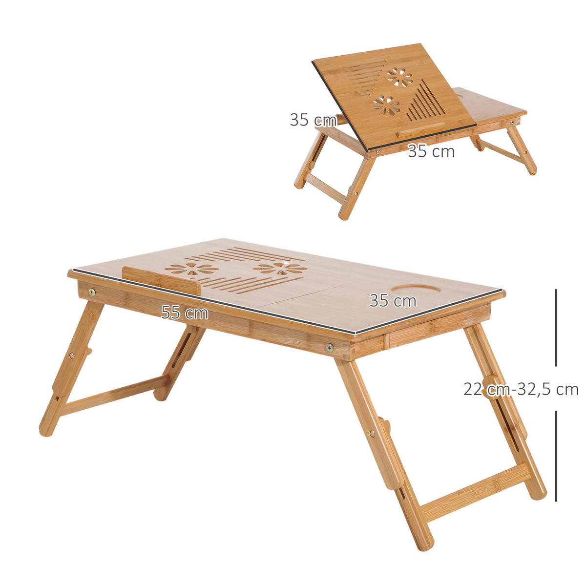 LAPTOPTISCH DE-16684 Bambus, höhenverstellbar & neigbar Natur - Naturfarben, Naturmaterialien (55/35/325cm) - ComfortXL