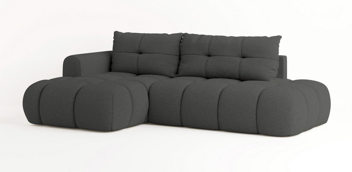 ECKSOFA FLUMA L-S Grau Boucle-Stoff mit Schlaffunktion - Grau, Holz (274/165cm) - MASSENO