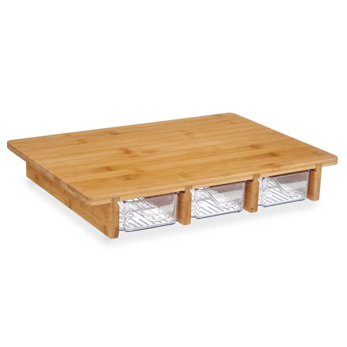 SCHNEIDEBRETT Bambus mit drei Behältern 28/40/6 cm - Braun, Naturmaterialien (28/40cm) - Kinvara
