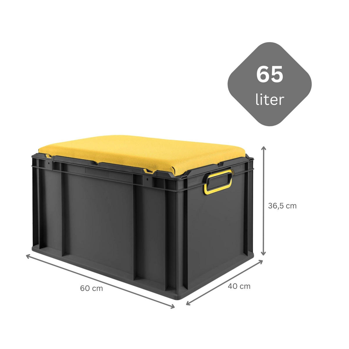 EUROBOX NextGen Seat Box Gelb, HxBxT 36,5x40x60cm, 65 Liter, Griffe geschlossen, Schwarz - Schwarz, Kunststoff (40/36.5/60cm) - PROREGAL