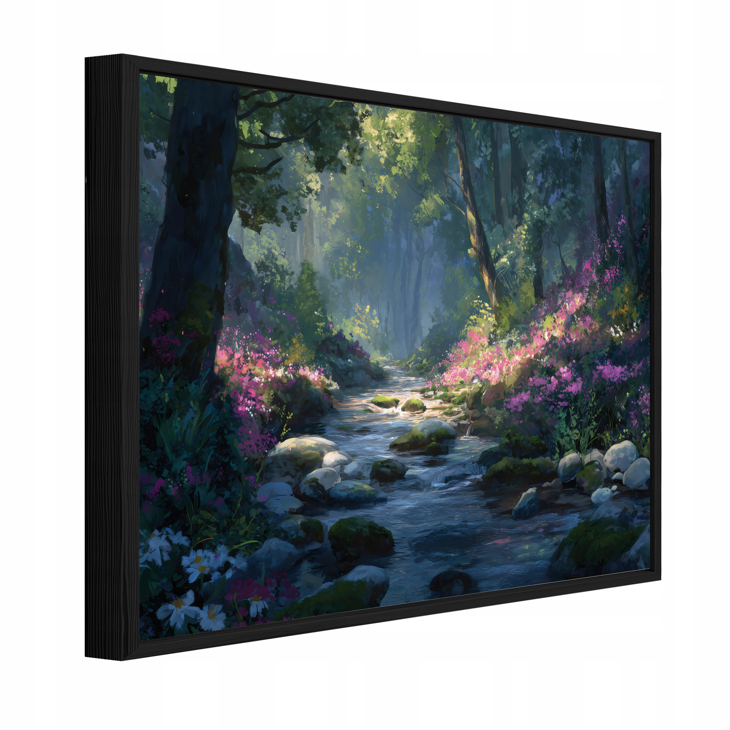 Wallarena ZARÁMOVANÉ obrazy les řeka zelená 100x70 cm