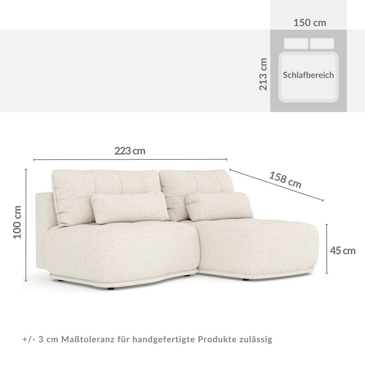 ECKSOFA MIT SCHLAFFUNKTION Batu Beige Plüschstoff - Beige/Schwarz, Holz/Holzwerkstoff (223/158cm) - Maison de Reve