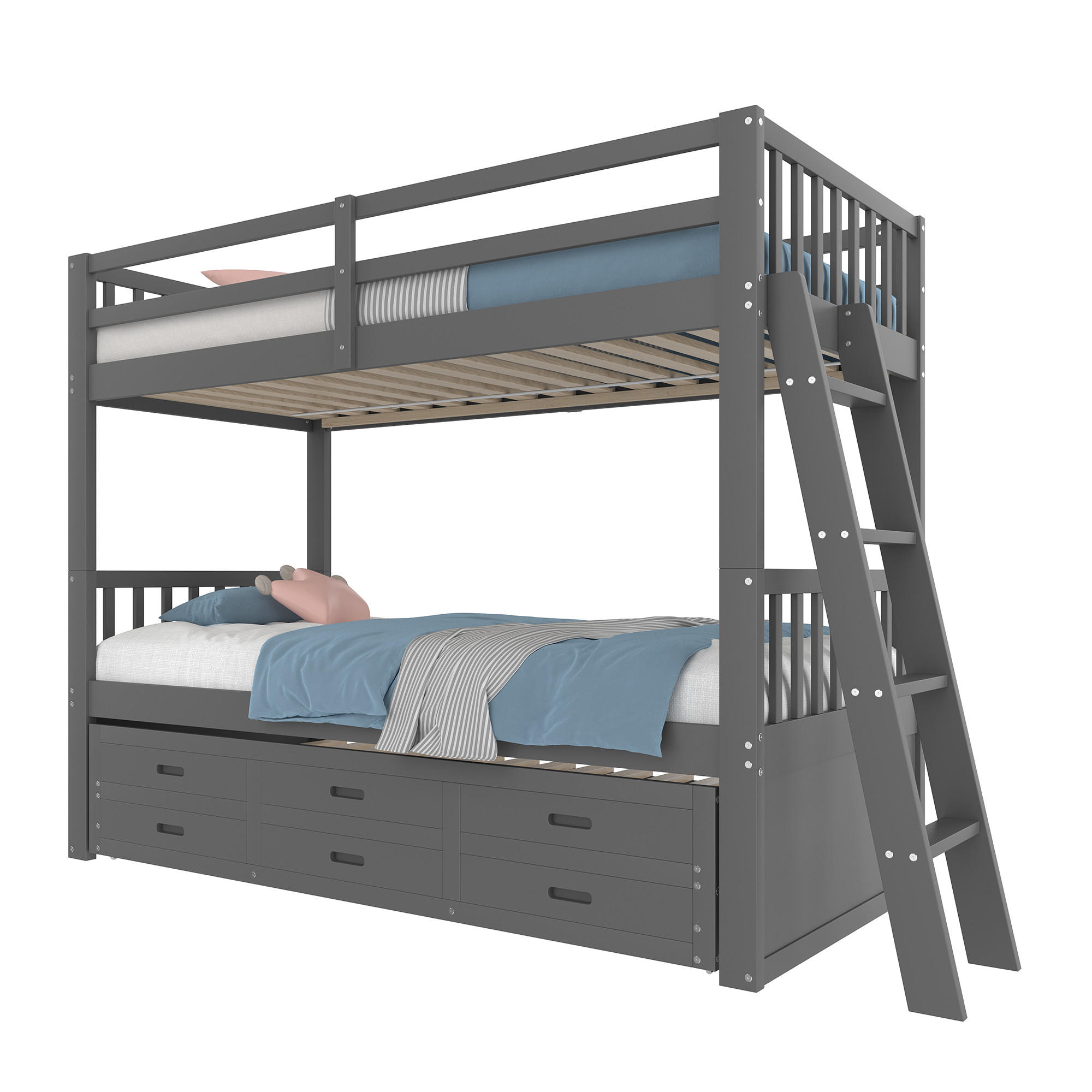 ETAGENBETT 90/200 cm grau mit 3 Schubladen und Ausziehbett für Kinder - Grau, Holz (90/200cm) - OKWISH
