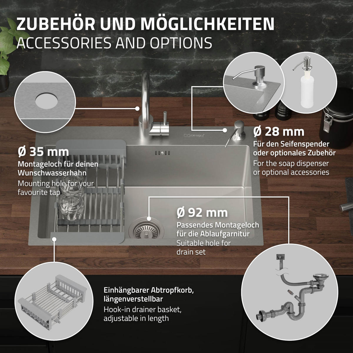 SPÜLBECKEN Edelstahl 68/45cm - Silberfarben, Metall (45/20/68cm) - ML-DESIGN