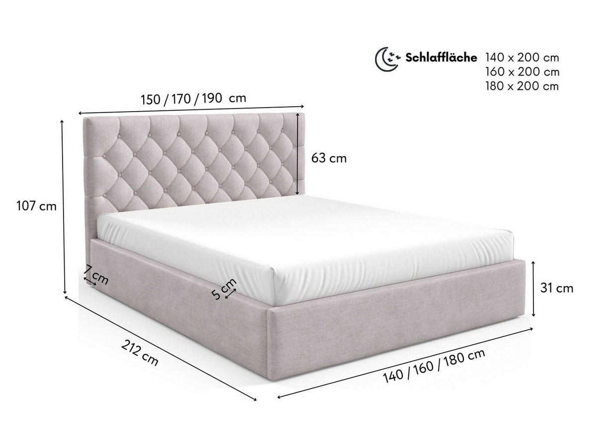 POLSTERBETT BEZA IV - Dunkelbeige - Hellbraun, Holz/Textil (160/200cm) - AN-Moebel 4u