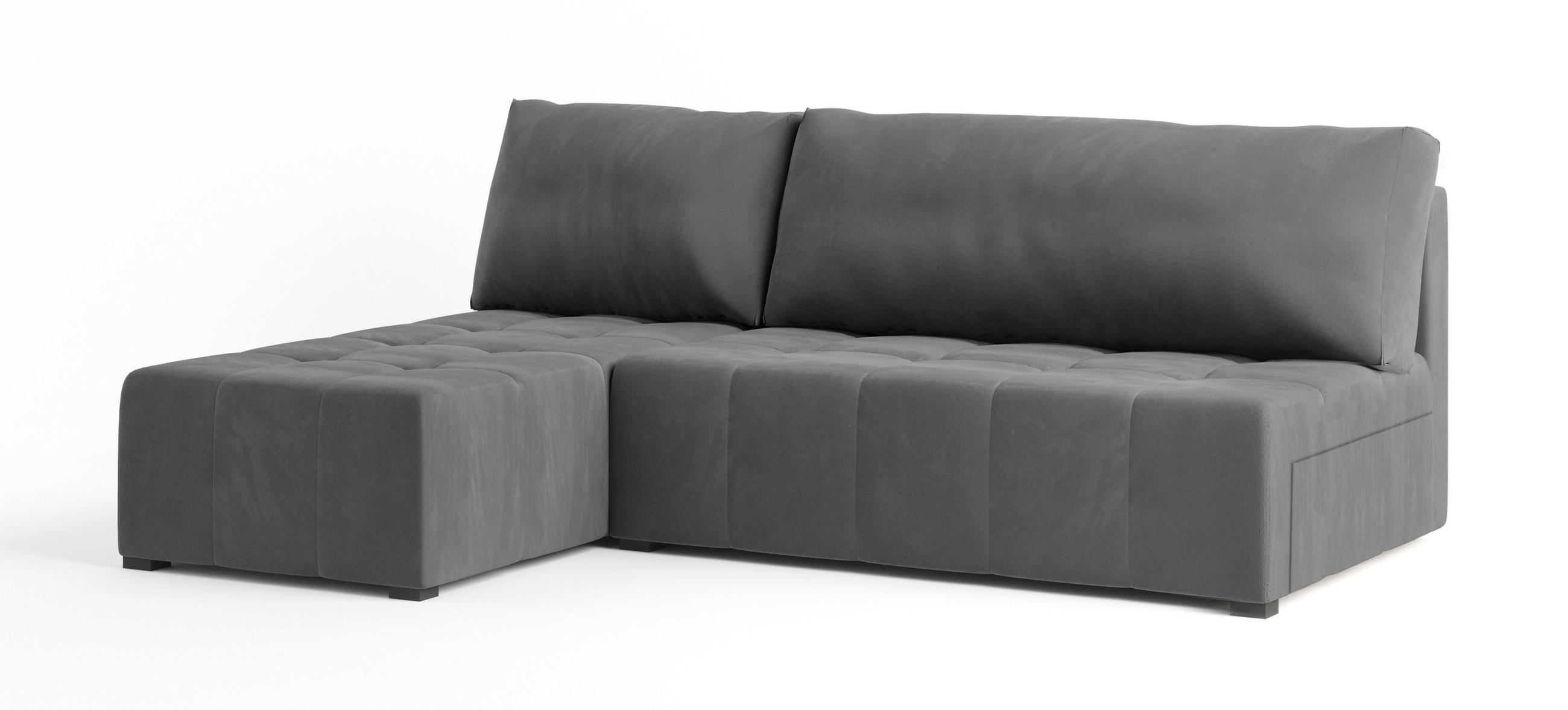 ECKSOFA DOMIRA Grau Plüsch-Stoff mit Schlaffunktion - Grau, Holz (200/141cm) - MASSENO