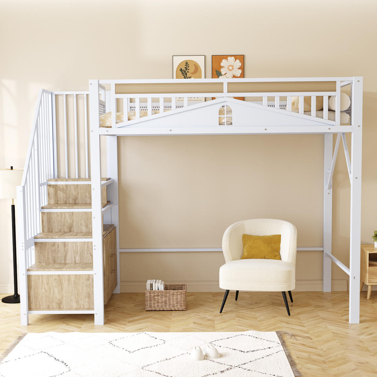 HOCHBETT 90/200 cm Weiß mit Sicherheitsgehäuse und Stauraum - Weiß, Metall (90/200cm) - OKWISH