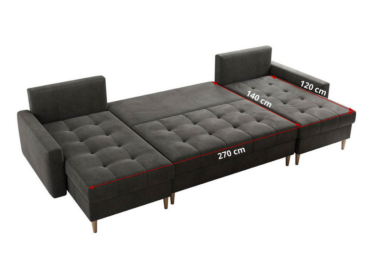 WOHNLANDSCHAFT Colin U Velvet Dunkelgrau - Dunkelgrau/Braun, Holz/Textil (290/75/140cm) - MKS