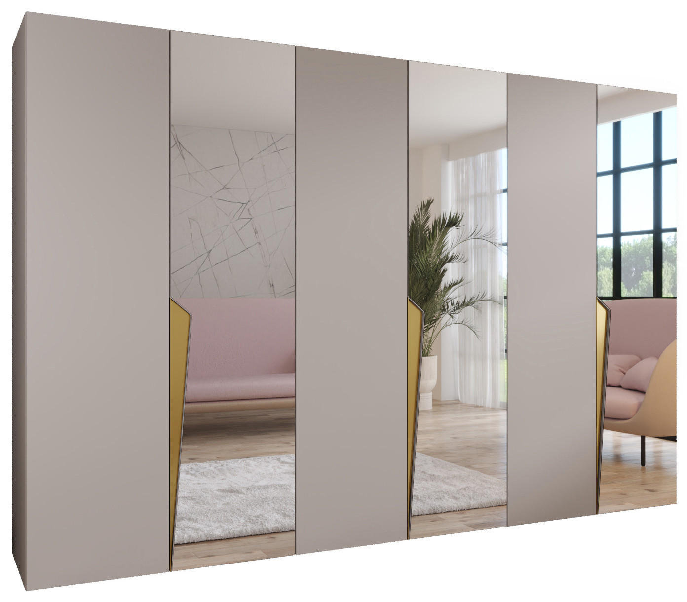 DREHTÜRENSCHRANK 202/300/52 6-türig - Beige/Goldfarben, Holz/Metall (300/202/52cm) - Abiks Möbel