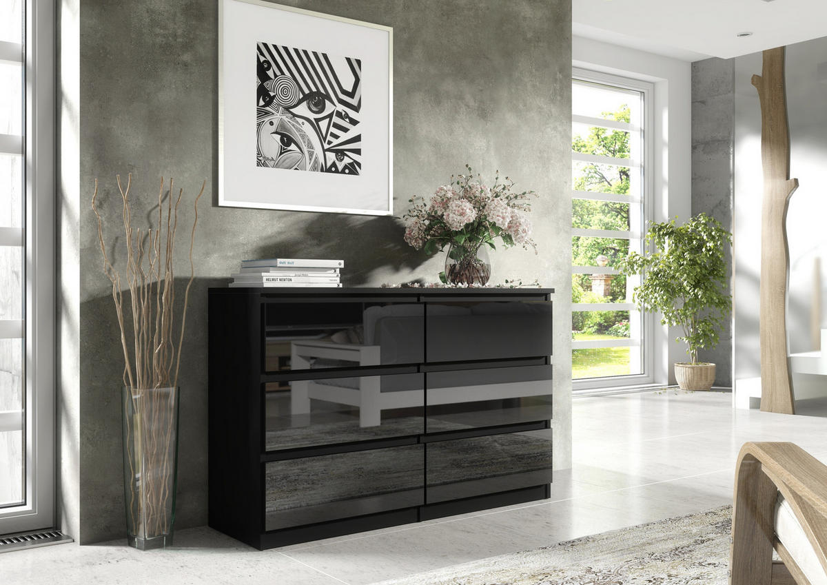 KOMODA - čierna/čierna s vysokým leskom, kompozitné drevo (120/79/39cm) - RAUMHIRSCH FURNITURE