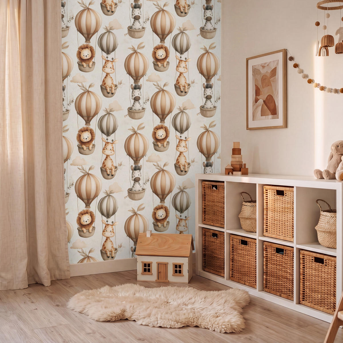 KINDERTAPETE - Safari - Heißluftballons - Taupe - 160x220 cm - Beige, Papier (160/220cm) - OnlyWow