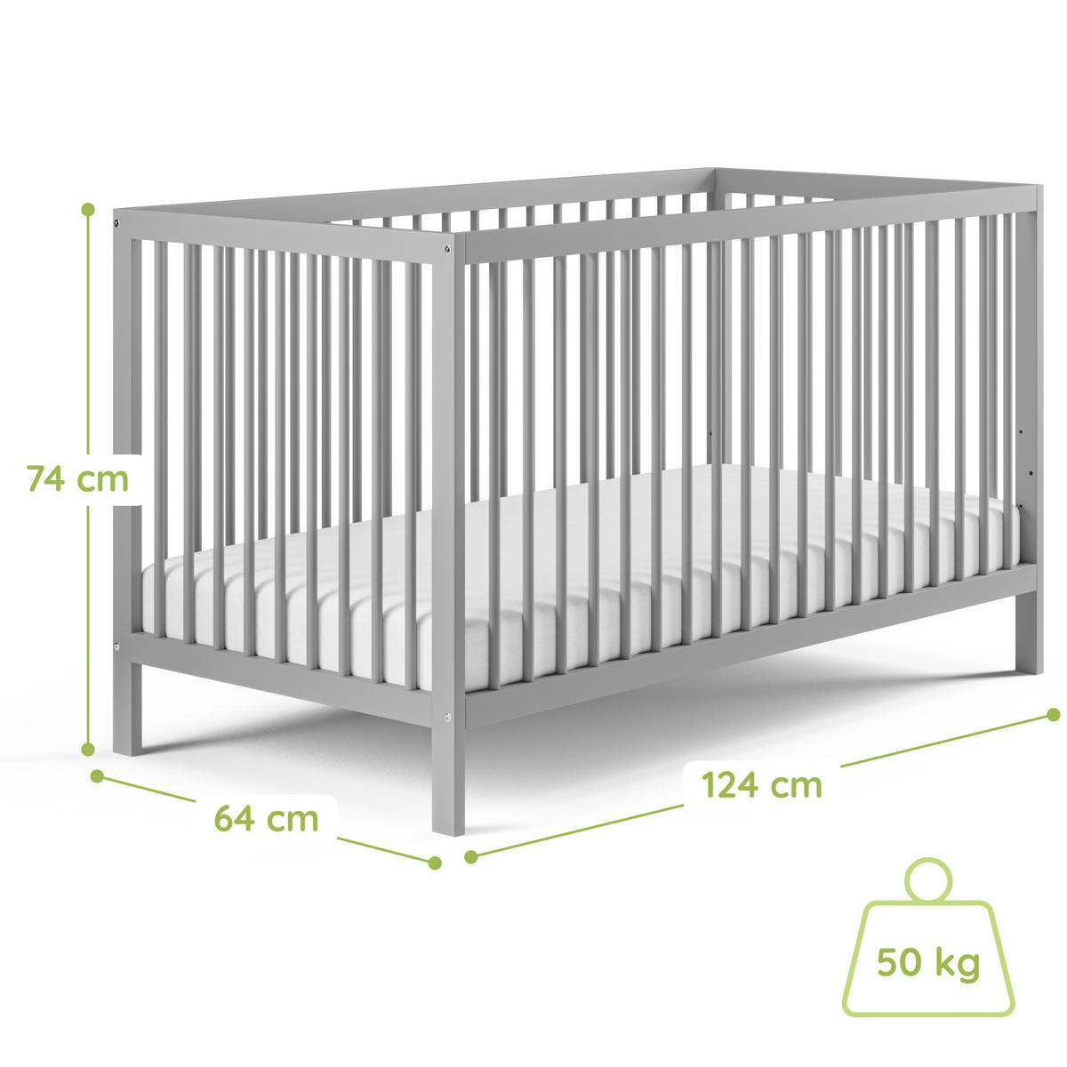BABYBETT 60x120 cm in Grau - Grau, Holz (60/120cm) - Kids Collective