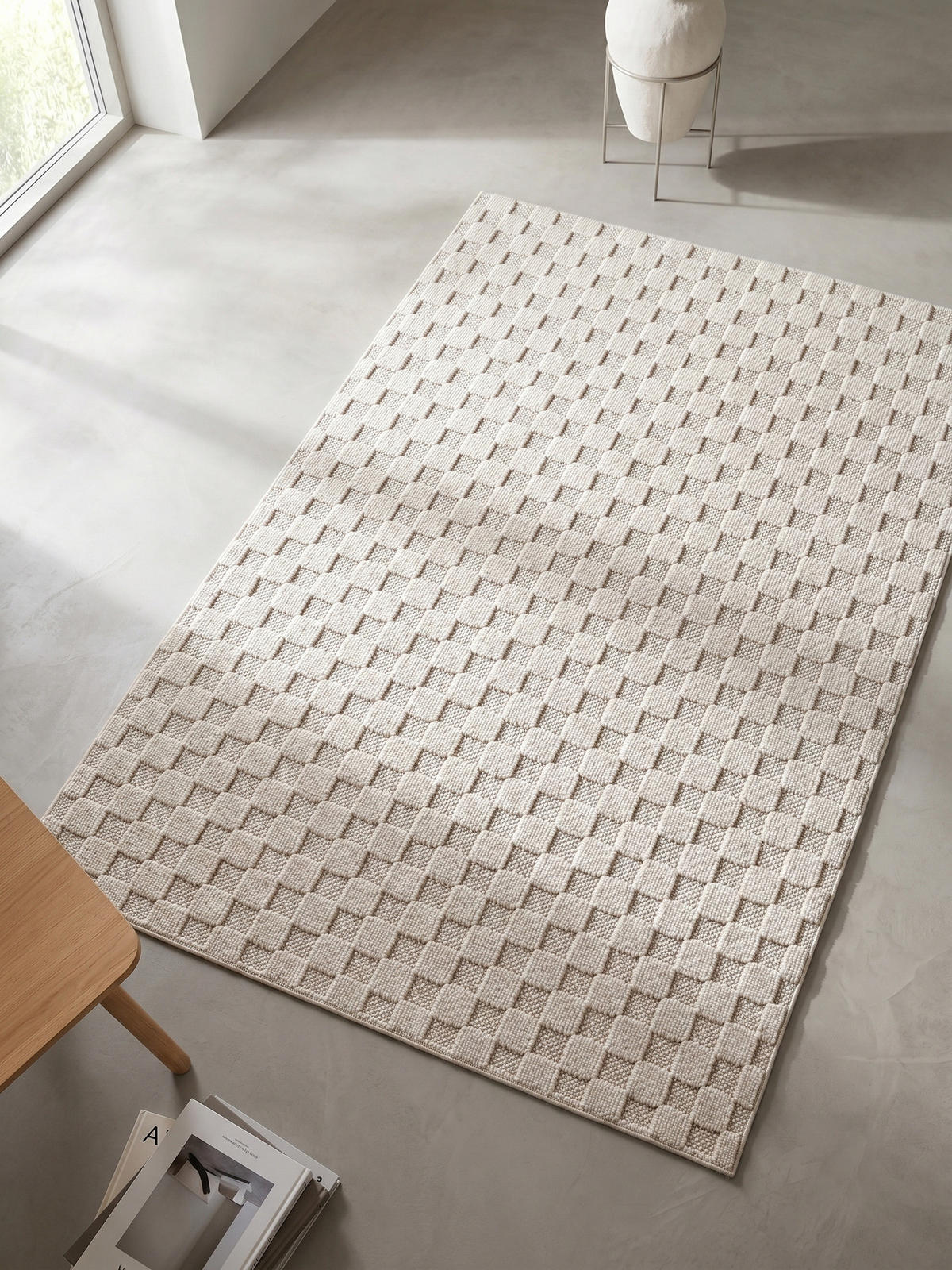TEPPICH Flachgewebe LANGAU in Creme, mit Schachbrettmuster, 240 x 340 cm - Creme, Textil (240/340cm) - KADIMA DESIGN