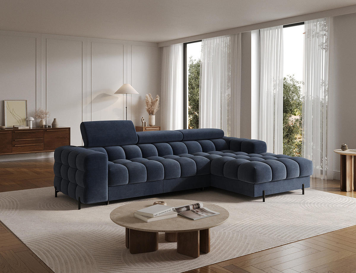 ECKSOFA FELRO mit Schlaffunktion, Bettkasten & verstellbaren Kopfstützen – Modernes Premium-Ecksofa in L-Form - Blau, Kunststoff (181/285cm) - Wohnideebilder