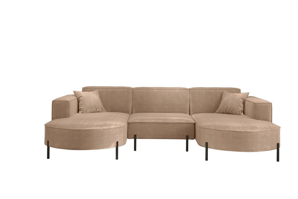 WOHNLANDSCHAFT Valencia - Beige, Holzwerkstoff/Textil (299/80/165cm) - Fun Möbel