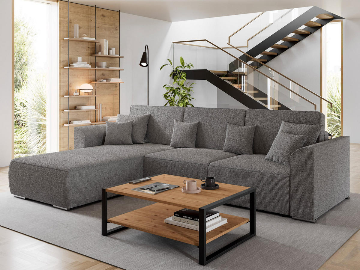 ECKSOFA LUMO L Links Hellblau Flechtwerk-Stoff mit Schlaffunktion und Bettkasten - Hellblau, Textil (293/195cm) - Barchello