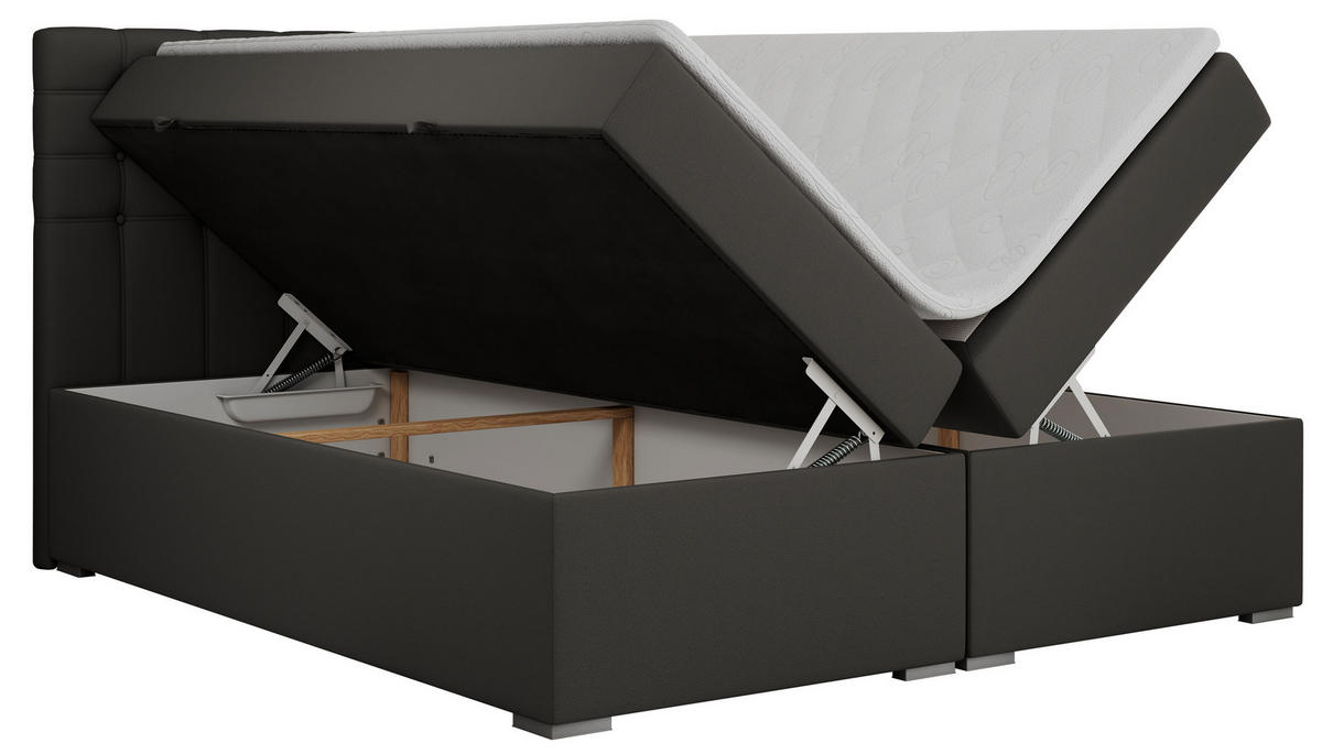 BOXBETT SUSAN 200/200 Dunkelgrau Kunstleder - H4 - Dunkelgrau, Holz/Textil (200/200cm) - MKS