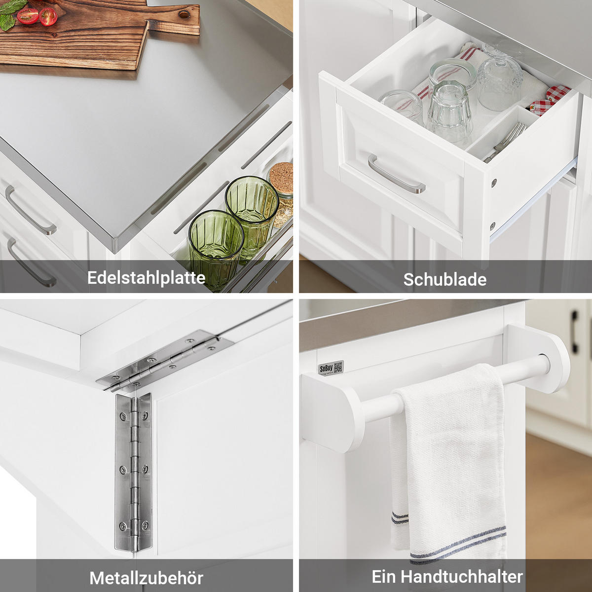 KÜCHENINSEL mit Rollen Weiß - Weiß, Holzwerkstoff/Metall (130/91/71cm) - SoBuy
