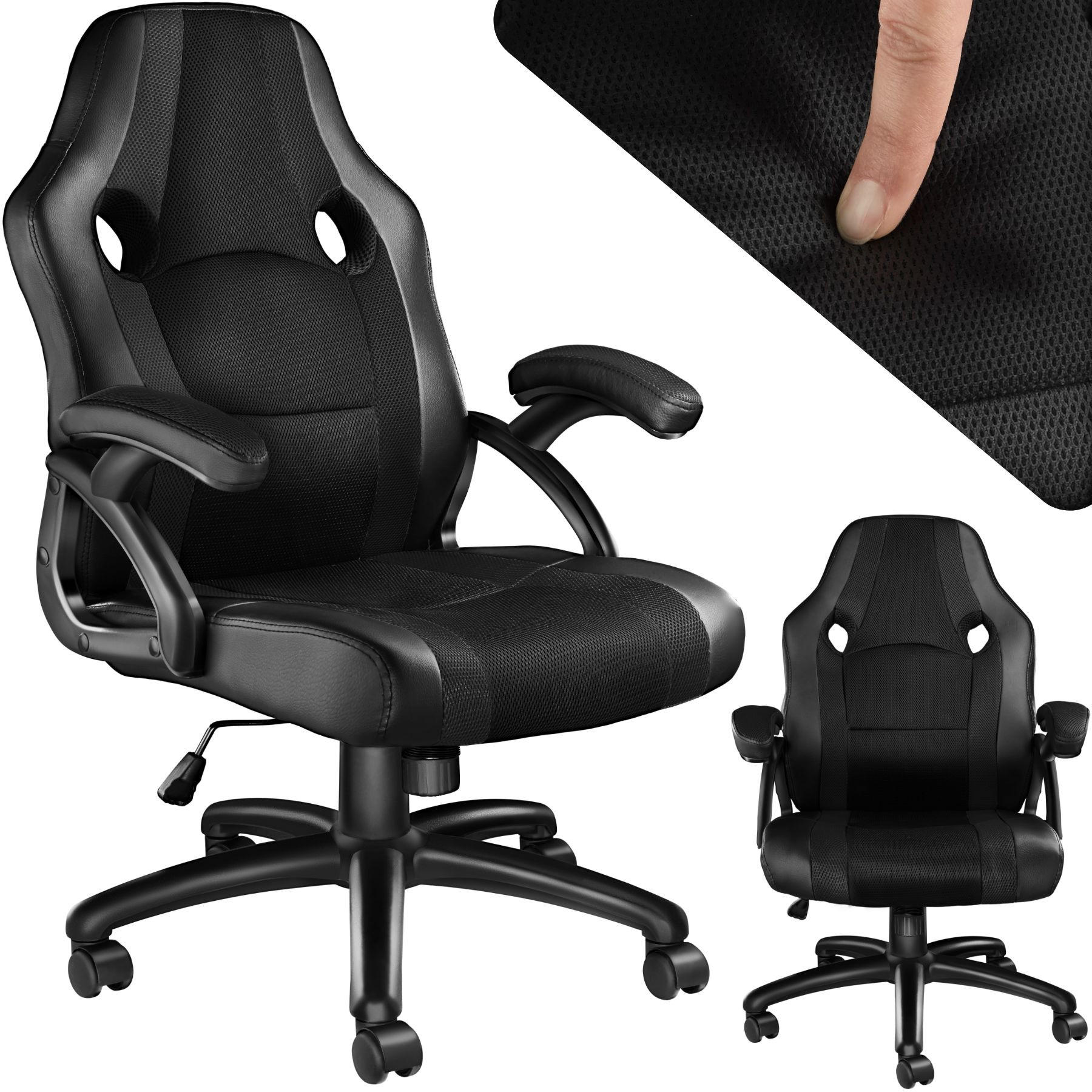 BÜROSTUHL Benny, stufenlos höhenverstellbar, schwarz - Schwarz, Textil (68/114.5/69cm) - tectake