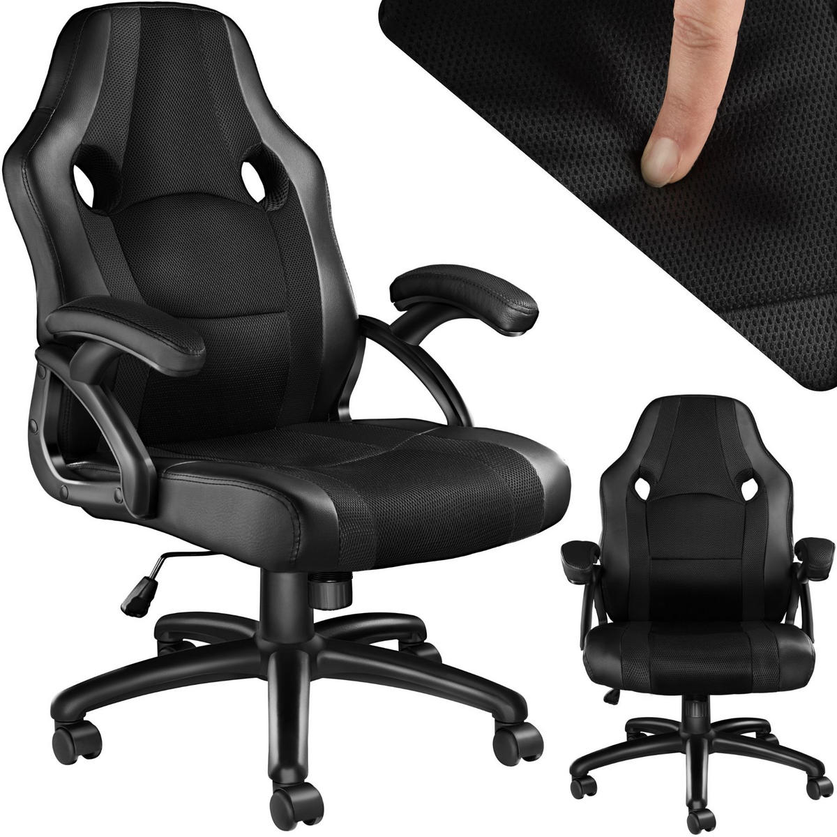 BÜROSTUHL Benny, stufenlos höhenverstellbar, schwarz - Schwarz, Textil (68/114.5/69cm) - tectake