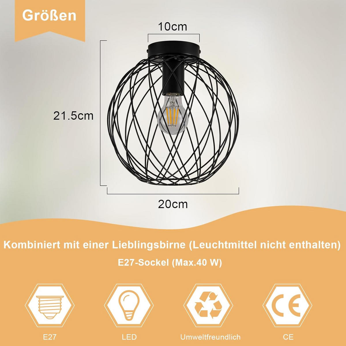 DECKENLEUCHTE Funkelh 20/19/20 cm - Schwarz, Metall (20/20/19cm) - ZMH