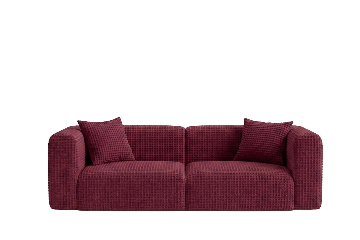 SOFA 2-Sitzer, Chenille-Stoff Cremona, Rotwein, GRETA - Weinrot, Holz (228/70/89cm) - Kaiser Möbel