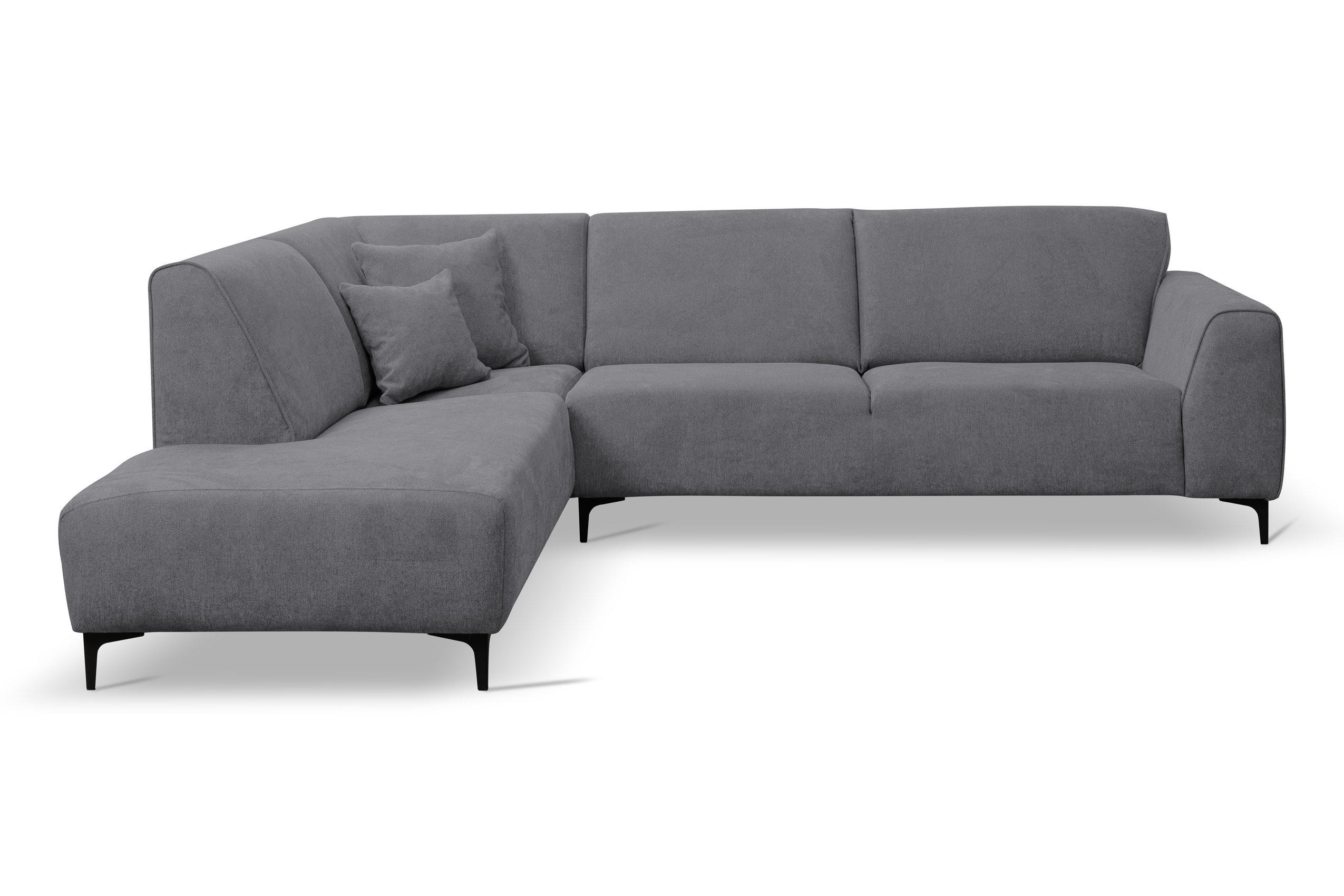 ECKSOFA Mula in L-Form, Coach Farbe: Grau, Velourstoff, Ottomane Links - Grau, Textil (210/274cm) - VENASI MÖBEL