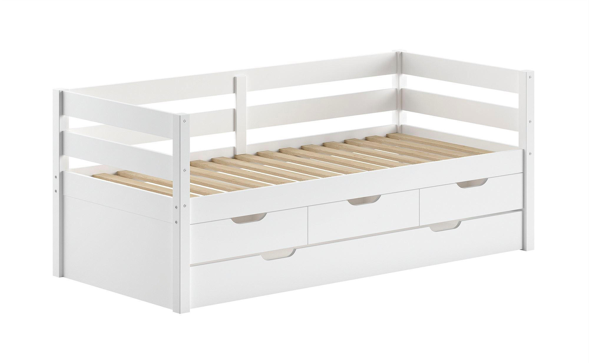 KOJENBETT Kelda 90x200 mit Bettschublade Kiefer Massivholz Weiß - Weiß, Holz (90/200cm) - 58aufmkessel