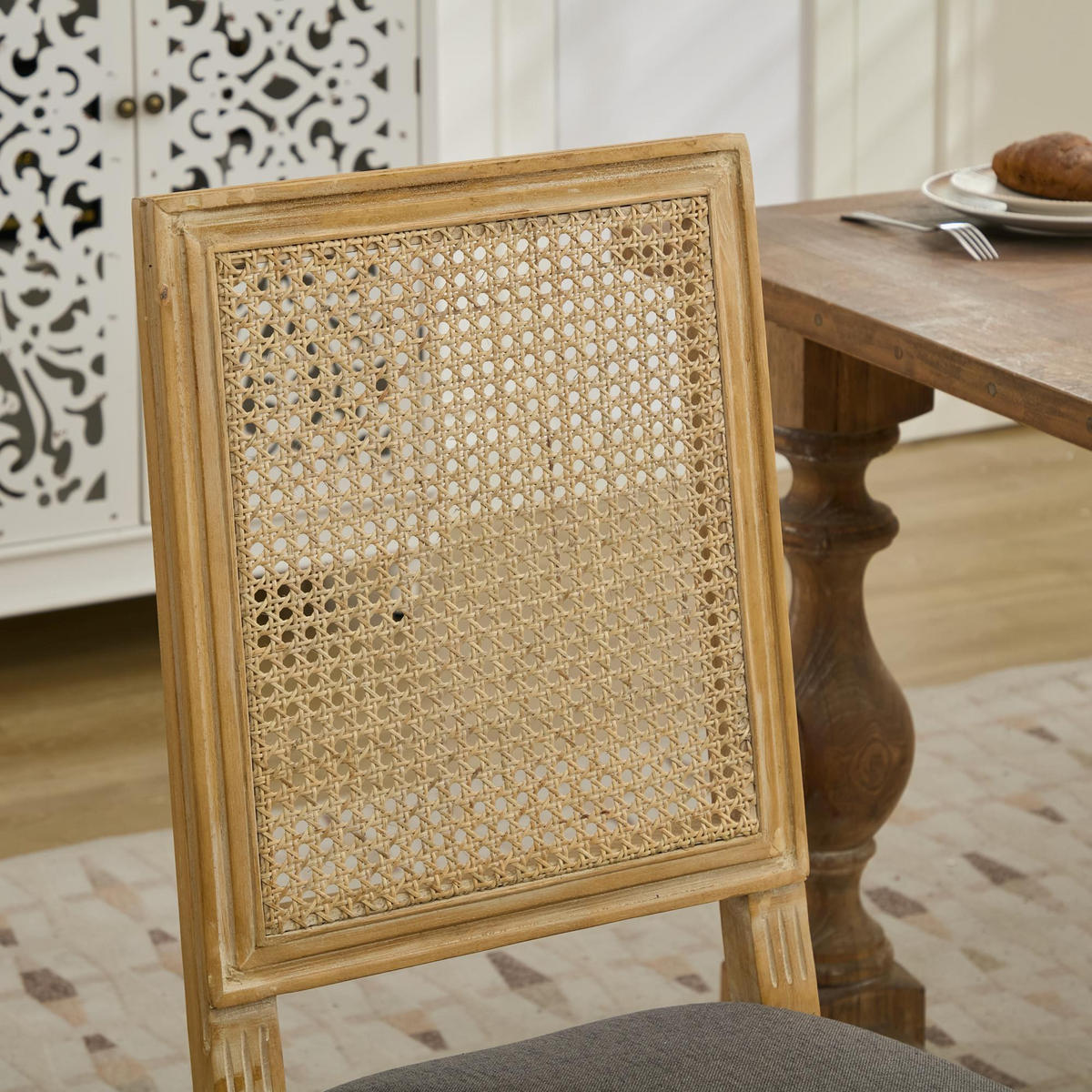 STUHL-SET DE-36376 2 Stück mit Rattan-Rückenlehne Grau - Grau, Holz (50/98.5/53cm) - ComfortXL