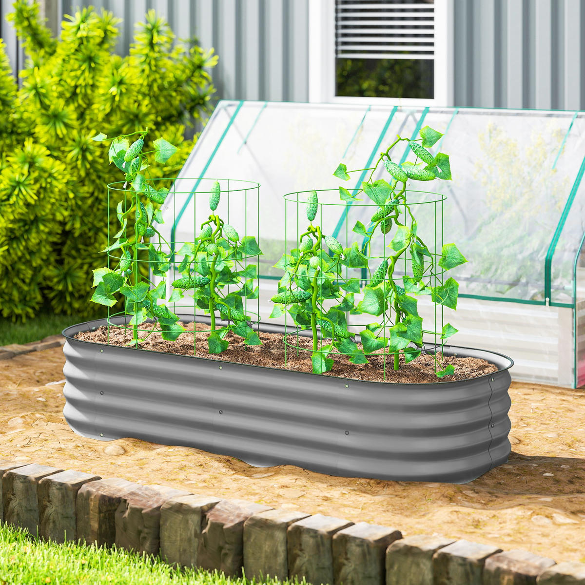 PFLANZENBEET, Kräuterbeet für Garten, Balkon, Silber, 150 x 62 x 30 cm - Silberfarben, Metall (62/30/150cm) - Outsunny