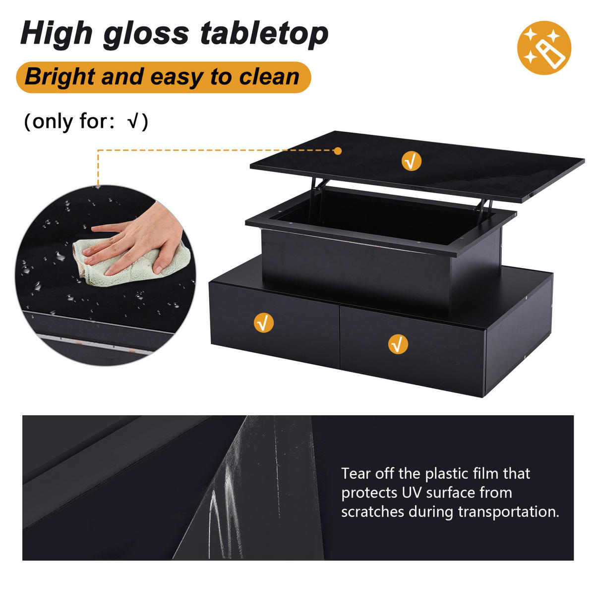 COUCHTISCH 90/55/41 cm schwarz aus Holzwerkstoff mit LED-Beleuchtung und Stauraum - Schwarz, Holzwerkstoff (90/55/41cm) - OKMYHOME