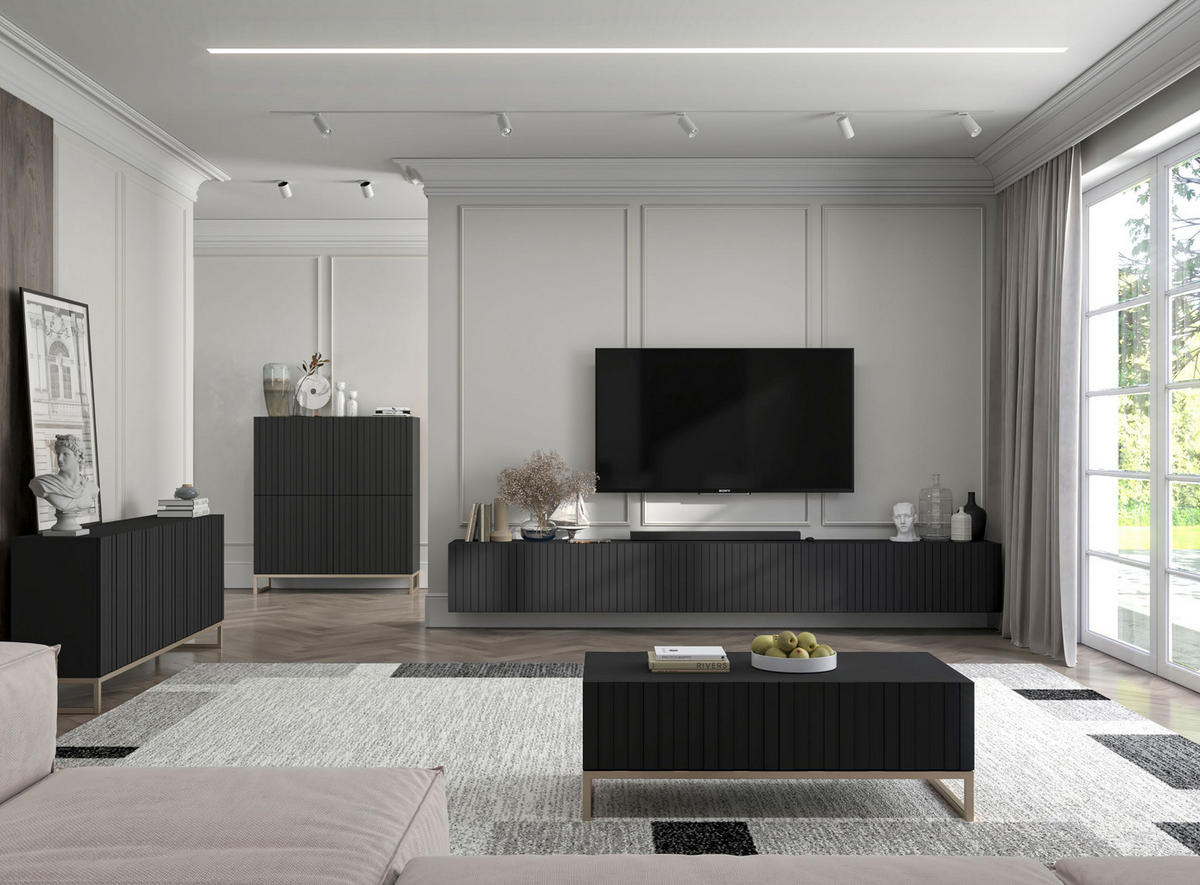TV-SCHRANK Elpis Schwarz Matt Glamour 150 cm - Schwarz, Holzwerkstoff (150/37.5/36.5cm) - Meble Lindner