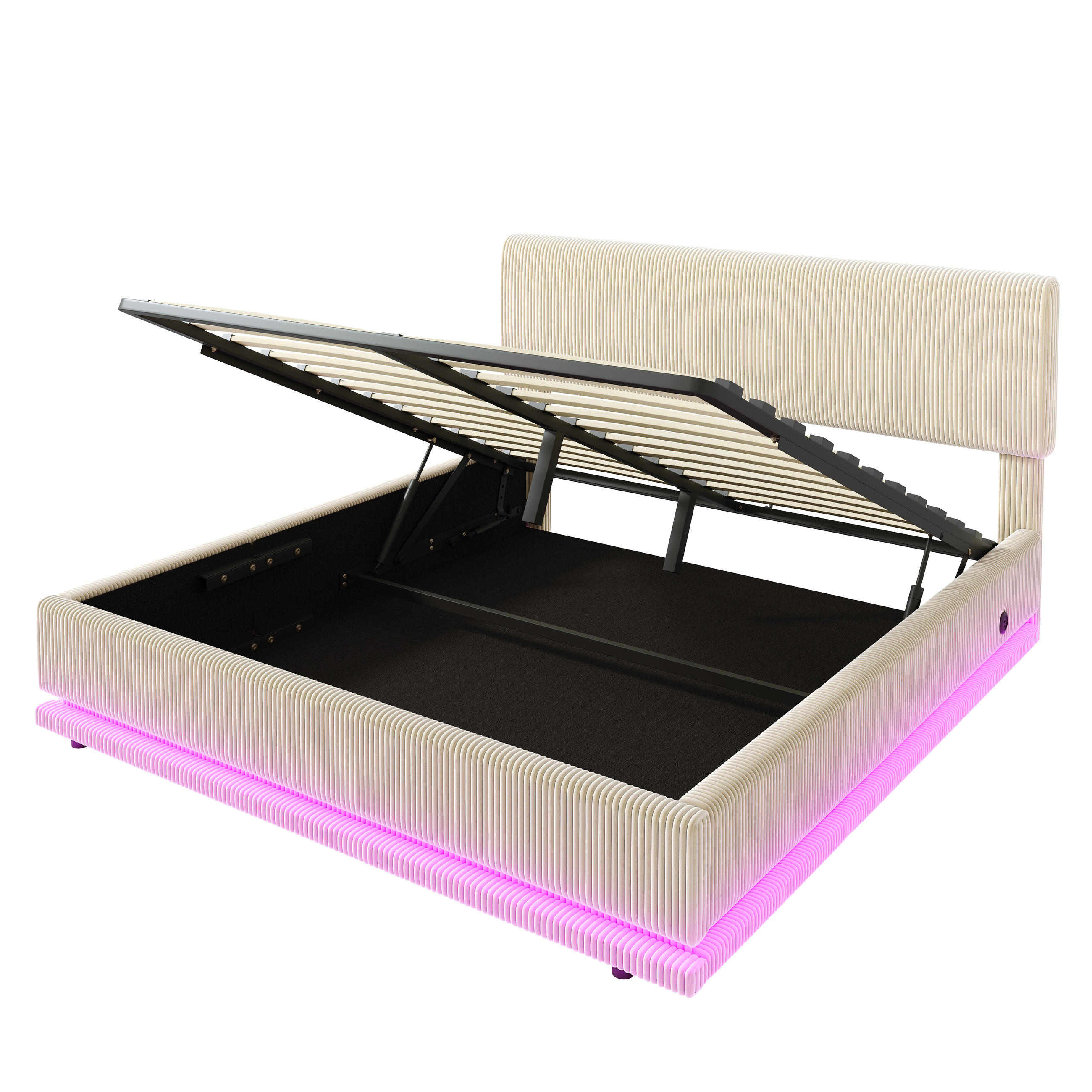 POLSTERBETT 140x200cm, Doppelbett mit Bettkasten und Lattenrost, Stauraumbett mit LED und USB-C, Beige - Beige, Holz/Textil (140/200cm) - LVHOM