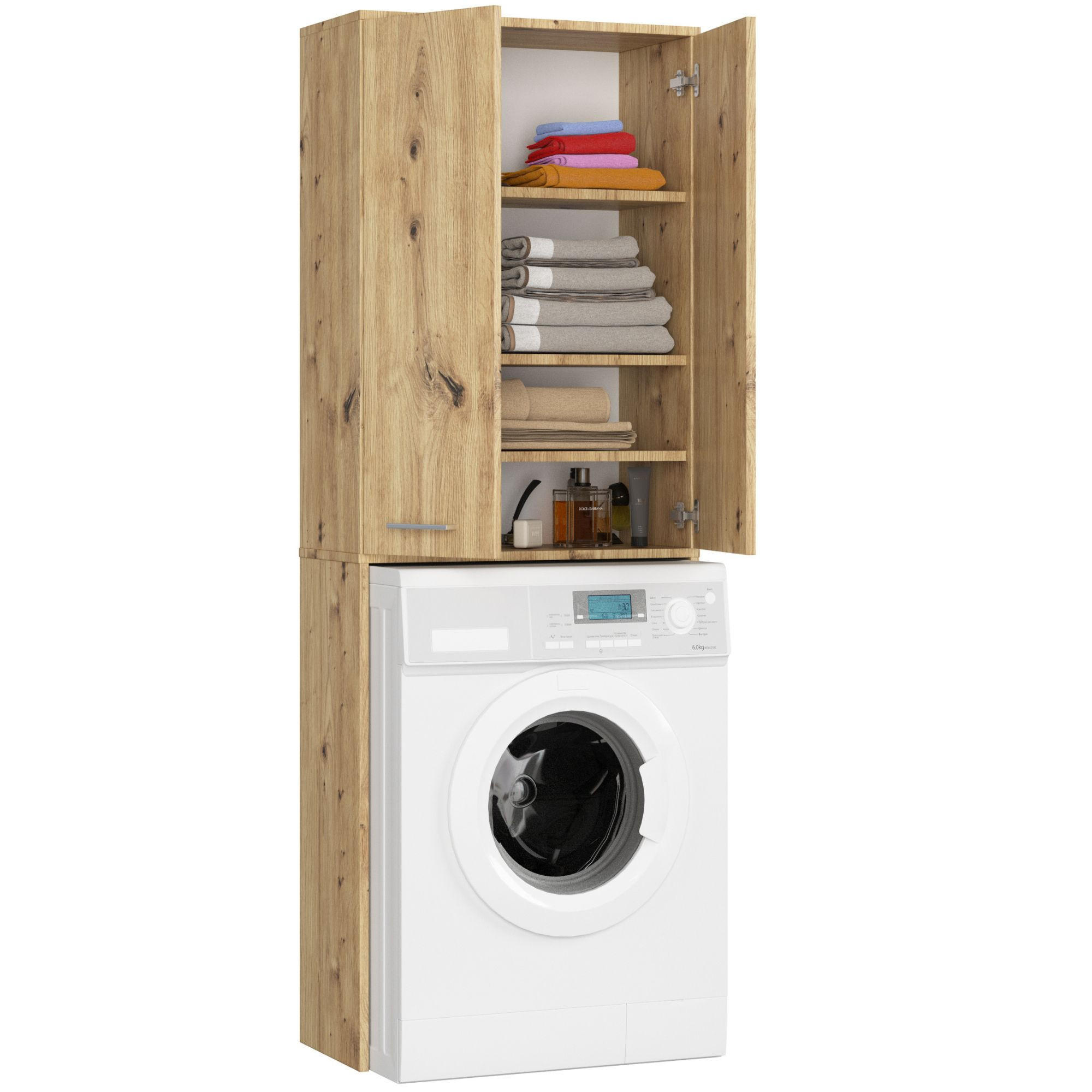 WASCHMASCHINENSCHRANK FIN Eiche Artisan 30x64x180 cm - Silberfarben/Eiche Artisan, Holzwerkstoff/Kunststoff (64/180/30cm) - Akord