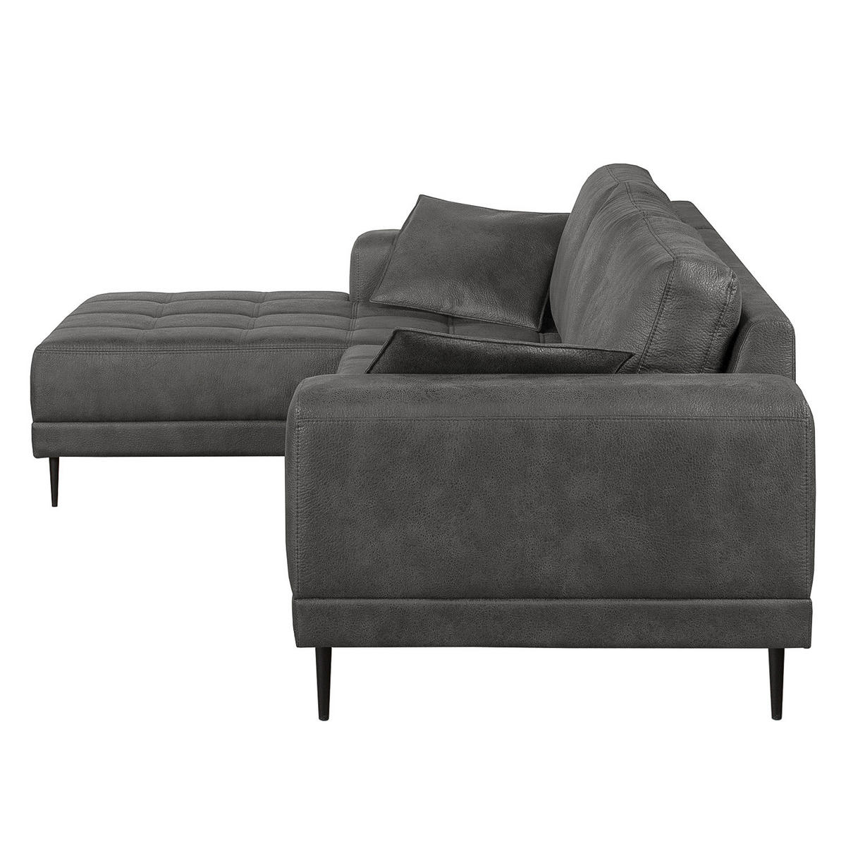ECKSOFA mit Ottomane - Antiklederlook - Grau, Textil (282/167cm) - home24
