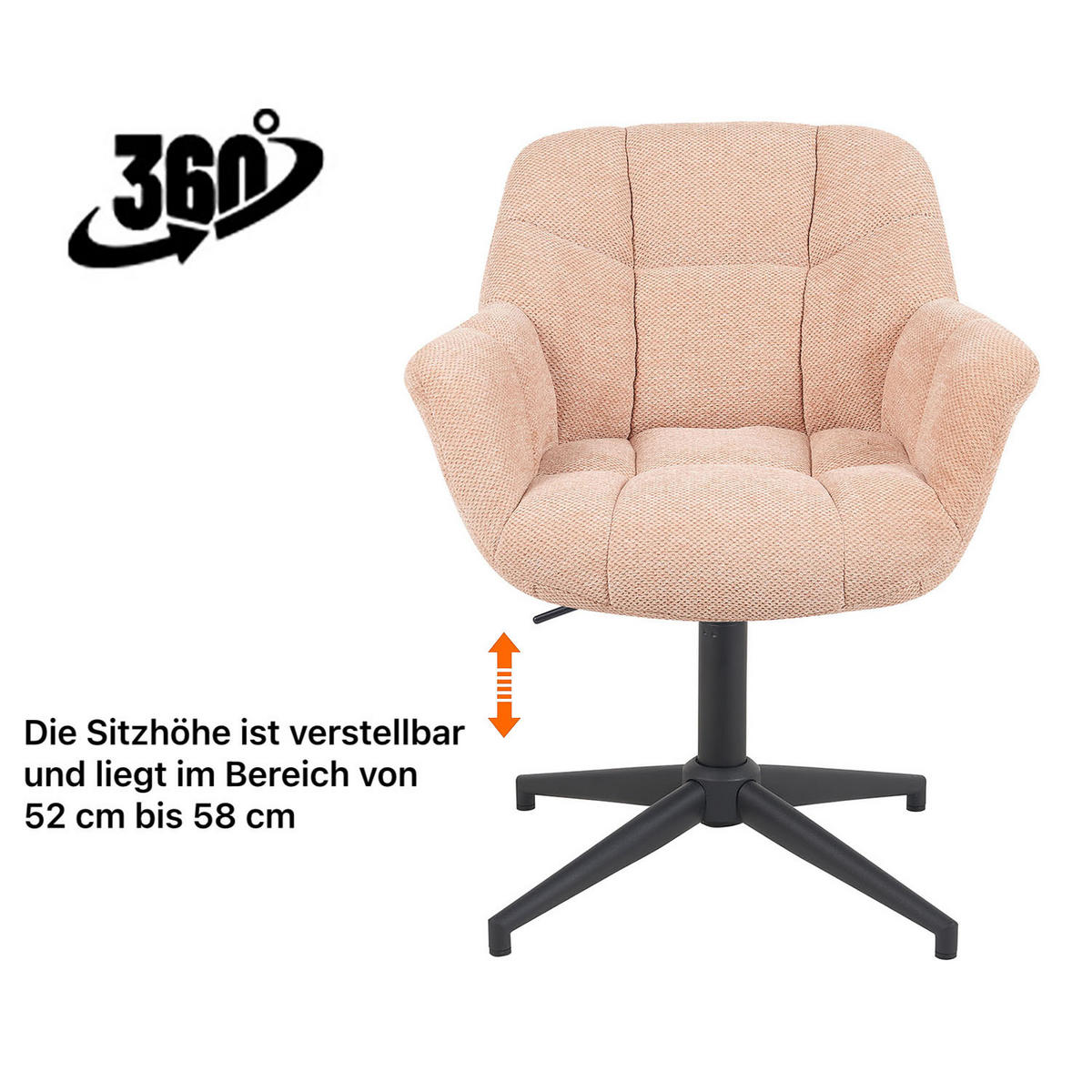 BÜROSTUHL Mika-Nala - Schwarz/Rosa, Textil/Metall (65/78/66cm) - DUBI Möbel