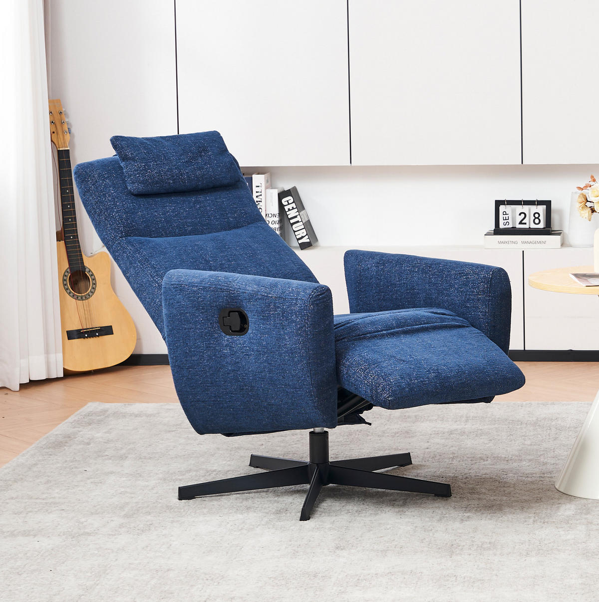 RELAXSESSEL 67/80,5/110 cm mit Fußteil und 360°-Drehfunktion - Blau, Textil (80.5/110/67cm) - BEAOK